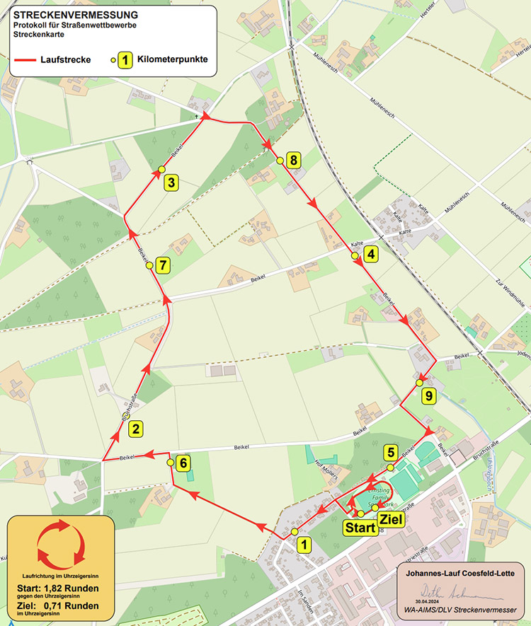 Johanneslauf Streckenplan 10 km